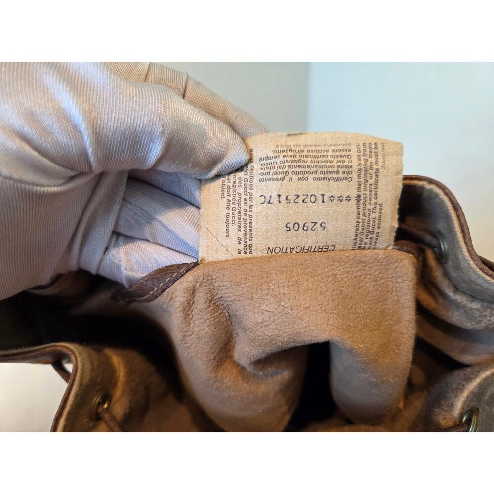 Gucci GG Supreme Monogram Bucket Bag Brown Leather Drawstring Vintage Web Stripe - Picture 12 of 15